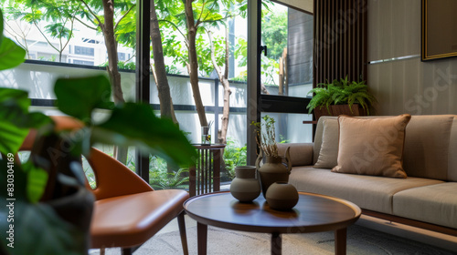 Modern Living Room with Indoor Garden View