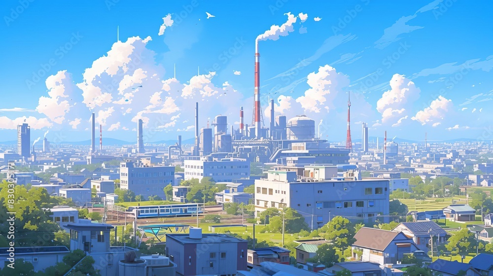 Fototapeta premium Urban pollution solutions - A city scene where green technologies and initiatives