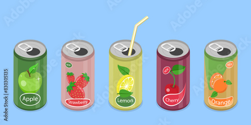 3D Isometric Flat Vector Set of Soda Drinks, Soft Beverages Cans