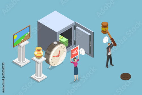 3D Isometric Flat Vector Illustration of Auction Bidding, Bidder, Buyer and Auctioneer