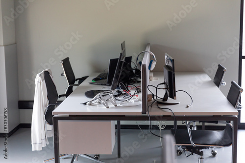 Office interior for working on a computer online