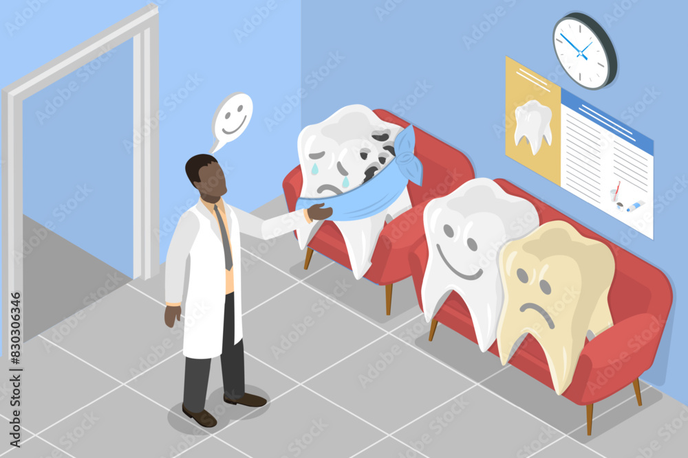 Obraz na plátně 3D Isometric Flat Vector Illustration of Dental Clinic, Tooth Checkup Examinatio