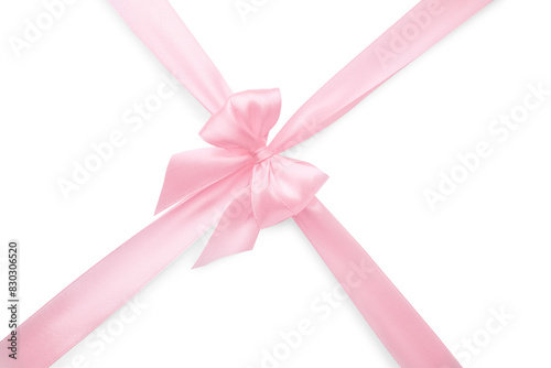 Pink satin ribbon with bow isolated on white, top view © New Africa