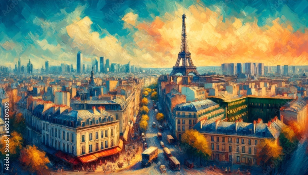Obraz premium Vintage abstract painting of the Paris city and Eifel Tour