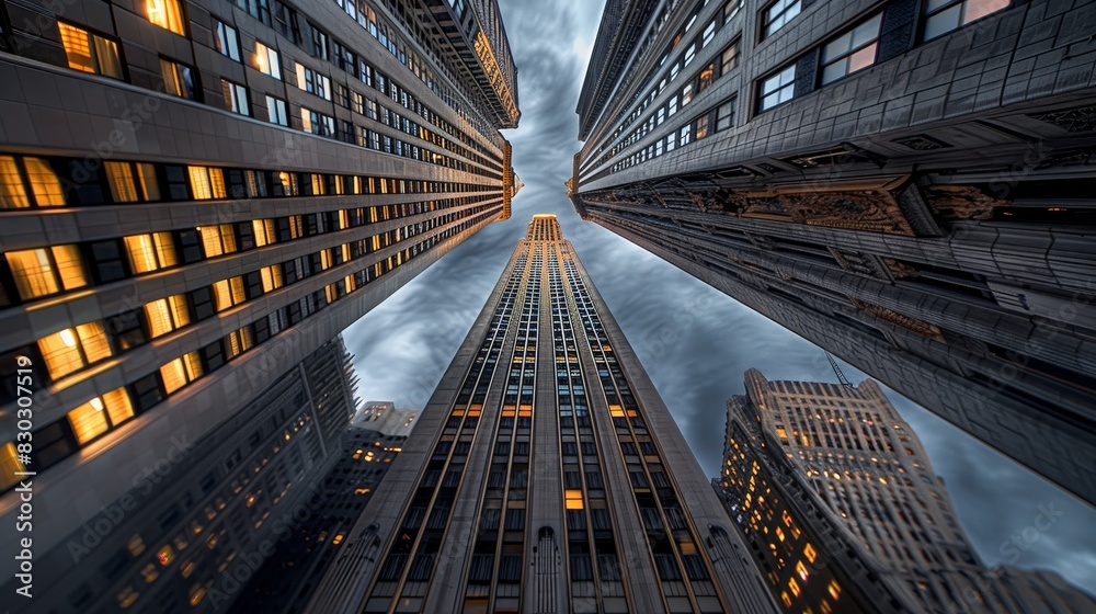 Urban landscape high rise buildings shaping a striking canyon of concrete and glass Urban landscape high rise buildings shaping a striking canyon of concrete and glass