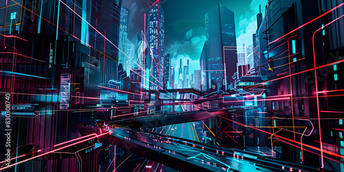 Futuristic Neon Cityscape at Night with Advanced Urban Technology