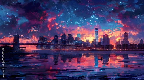 New York City Skyline at Night A Glittering Metropolitan Panorama from Brooklyn