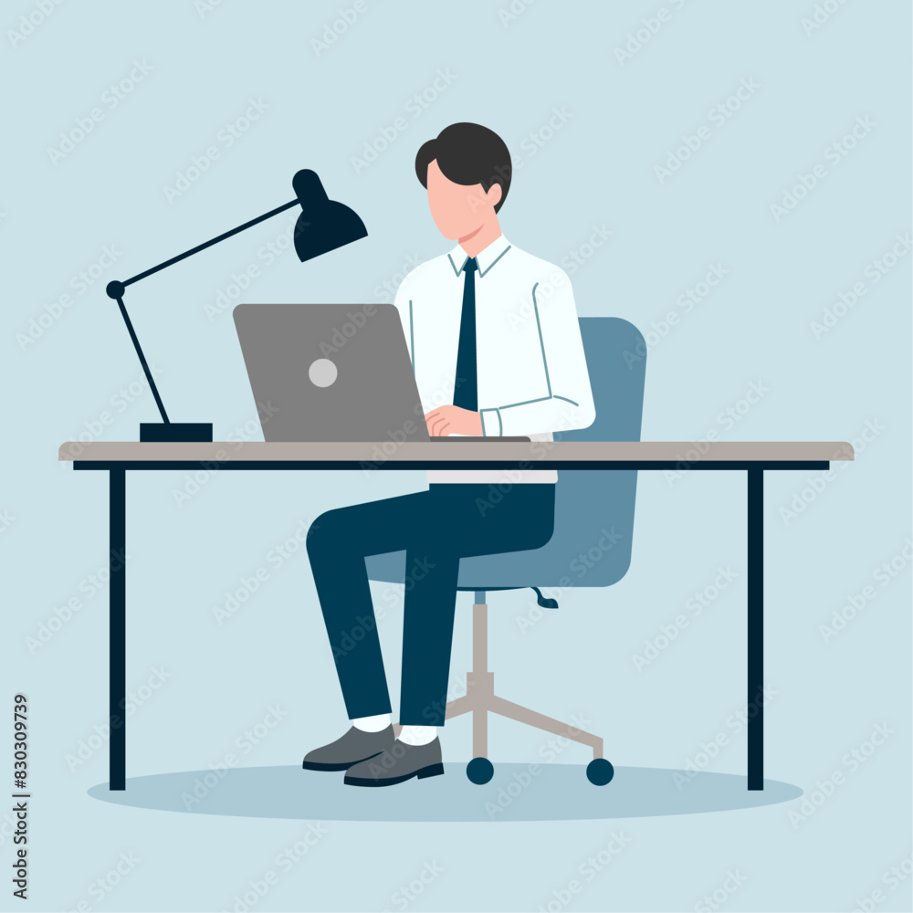 Office Worker at Desk with Laptop, Vector Illustration Office Worker at Desk with Laptop, Vector Illustration