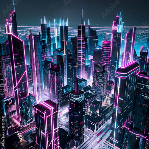 Futuristic Neon Cityscape at Night with Advanced Urban Technology