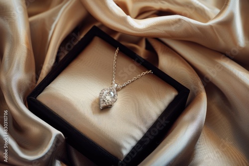 a image of a necklace with a diamond in a box photo