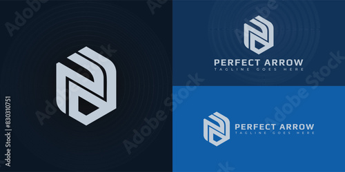 Abstract initial hexagon letter PA or PD logo in soft blue color isolated on multiple background colors. The logo is suitable for financial technology company logo design inspiration templates.