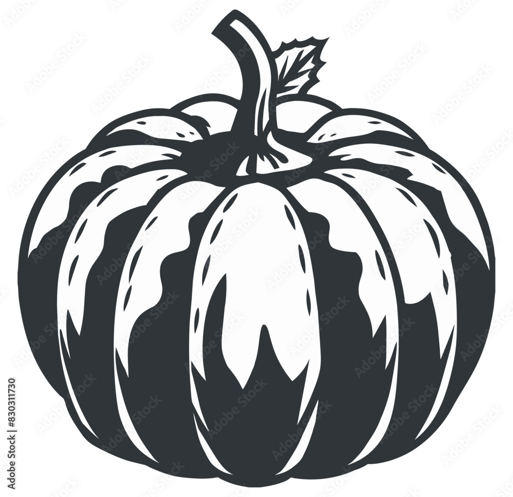 Vector illustration of farm fresh pumpkin in black and white, perfect for ecofriendly organic food, autumn harvest, and halloween decoration