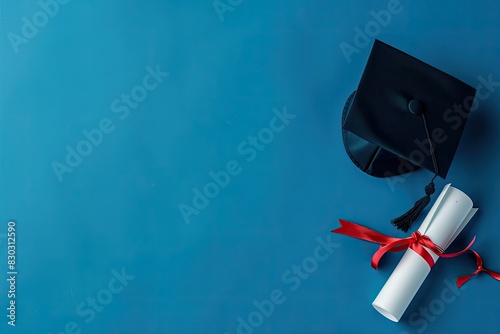 a image of a graduation cap and diploma on a blue background