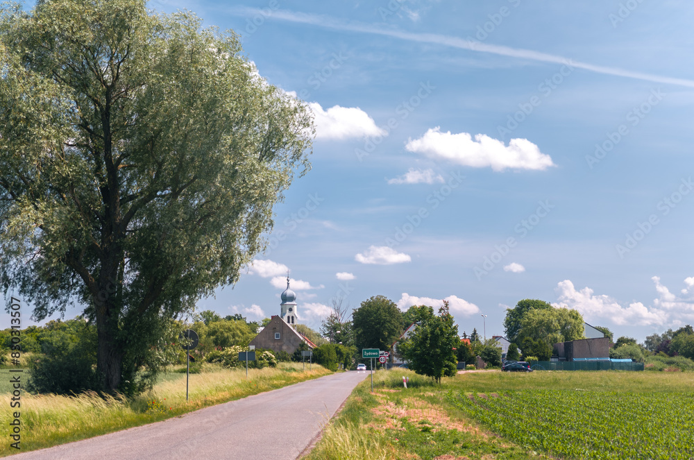 Summer panoramic skyline cityscape of Żydowo village, Gmina Rokietnica, Poznań County, Greater Poland Voivodeship (Wielkopolska)