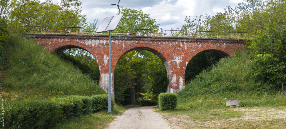 Old railway viaduct of former Szamotuły - Międzychód connection built in 1907-08, local landmark of Nojewo, Poland (Wiadukt kolejowy w Nojewie), Pniewy, Szamotuły, Wielkopolskaok