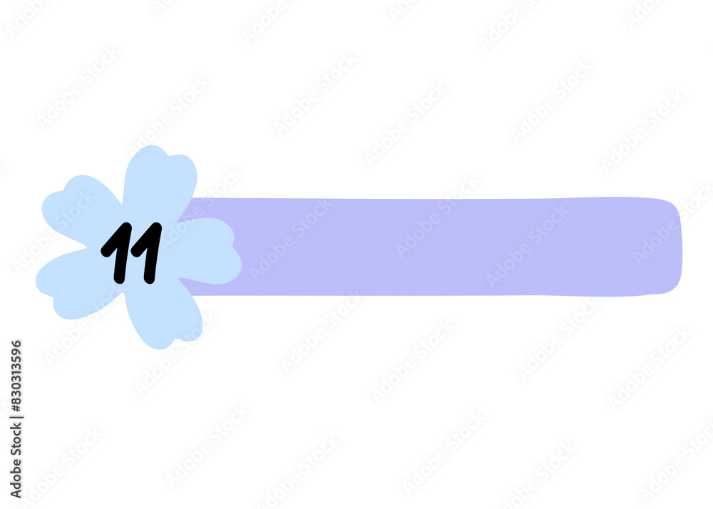 Number 11 with floral rectangle banner in cool pastel colors Number 11 with floral rectangle banner in cool pastel colors