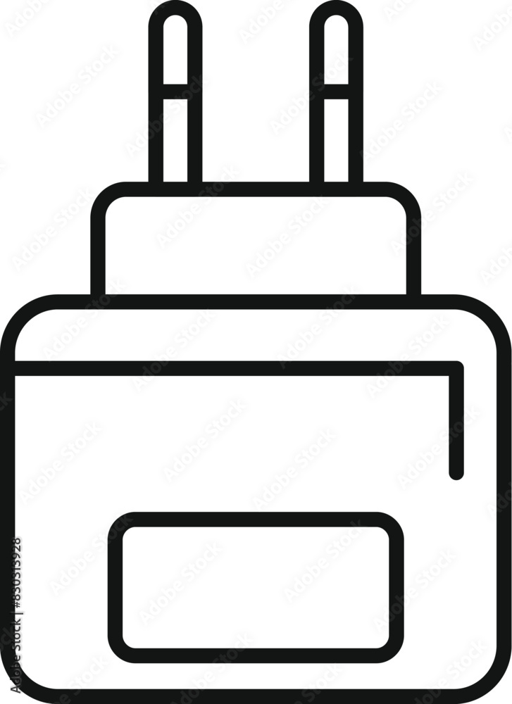 Black and white illustration of a minimalist electrical plug adapter Black and white illustration of a minimalist electrical plug adapter
