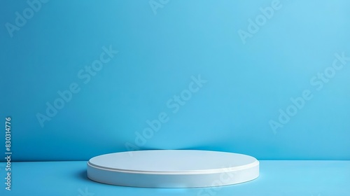 sleek white podium on vivid blue studio background minimalist product display