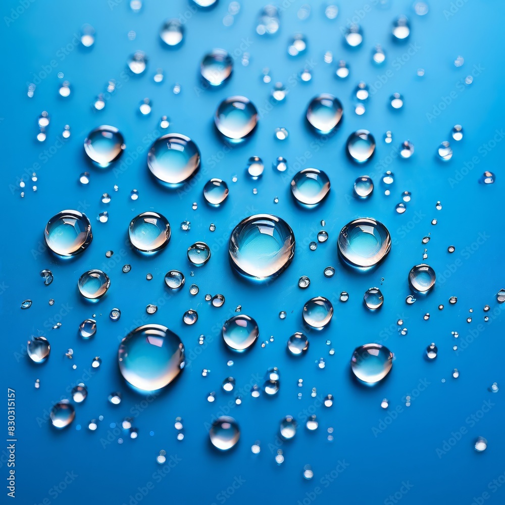 Cream gel drops blue transparent cosmetic sample texture with bubbles on blue background. AI Generative
