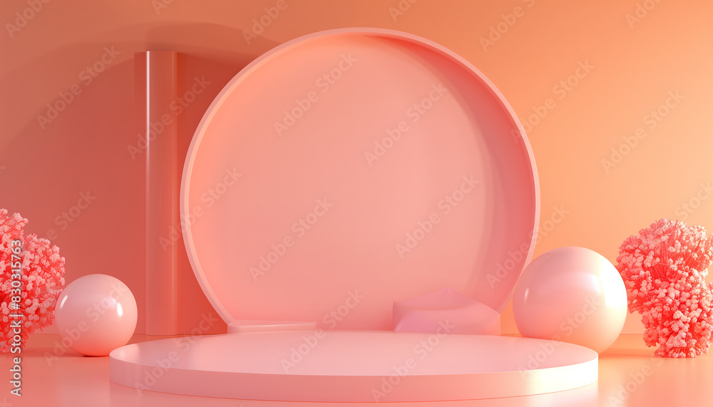 Fototapeta premium 3d Rendering Of Podium And Abstract Geometric Design With Blank Space For Children Or Baby Product Presentation