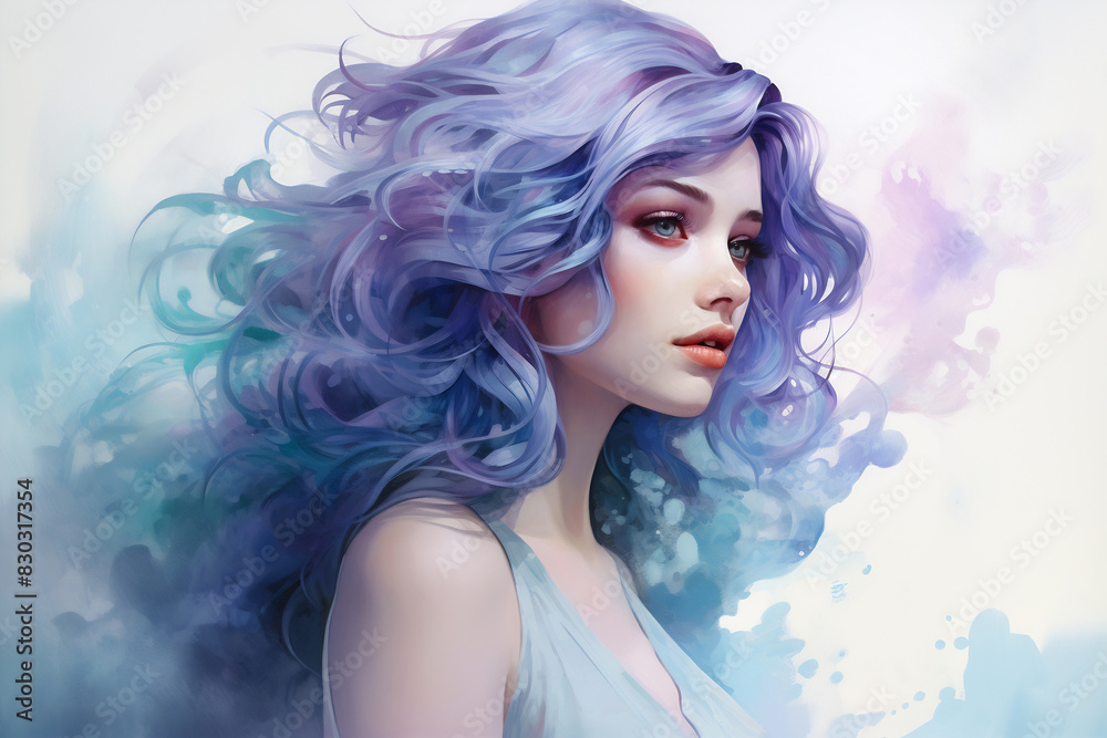 Ethereal Watercolor Muse with Aqua Tresses