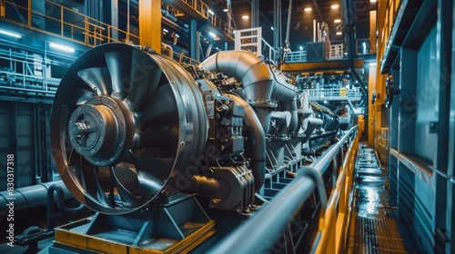 A large industrial machine with a yellow railing