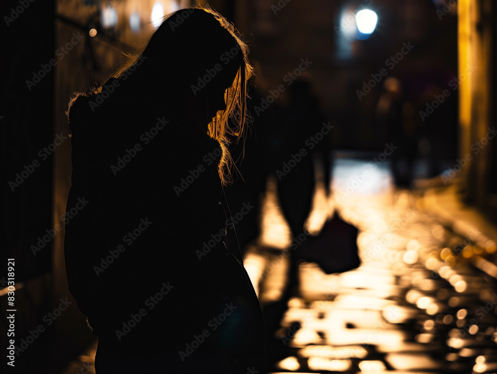 Woman walking on the street at night. Woman walking on the street at night.