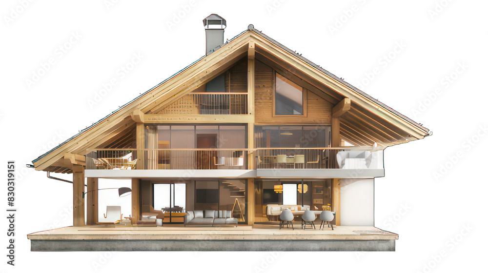 Wooden holiday appartment isolated on white created with Generative AI