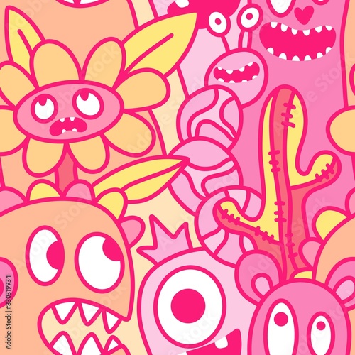 Cartoon doodle Halloween aliens seamless monster pattern for wrapping paper © Tetiana