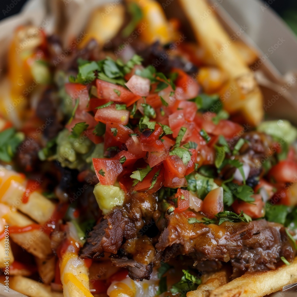 A carne asada fries close up, food design, dynamic, dramatic compositions, with copy space. A carne asada fries close up, food design, dynamic, dramatic compositions, with copy space.