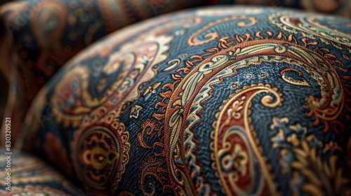 Intricate details of a paisley cushion, concept of realistic modern interior design