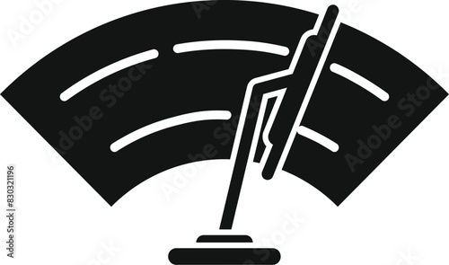 Black and white vector car windshield wiper blade icon in flat design, representing automobile maintenance and equipment for cleaning and clear vision while driving