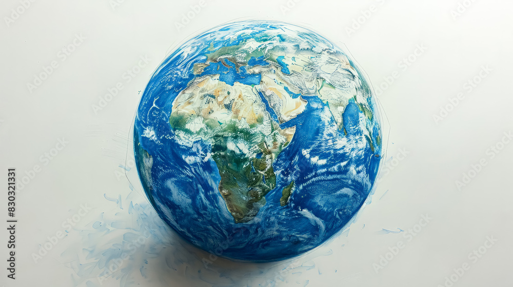A globe with a blue and green surface. The globe is a representation of the Earth. The globe is made of clay and has a textured surface A globe with a blue and green surface. The globe is a representation of the Earth. The globe is made of clay and has a textured surface