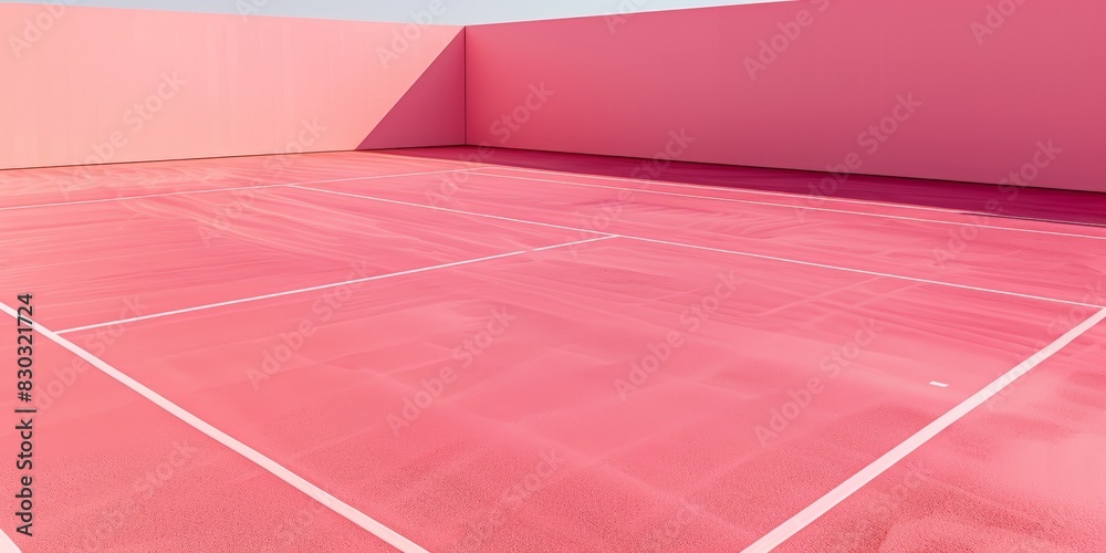 Fotografía minimalista de una pista de tenis rosa, cancha de tenis aesthetic