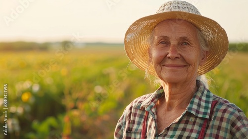 portrait of a beautiful peasant grandmother on her farm with blurred background in high resolution and quality photo