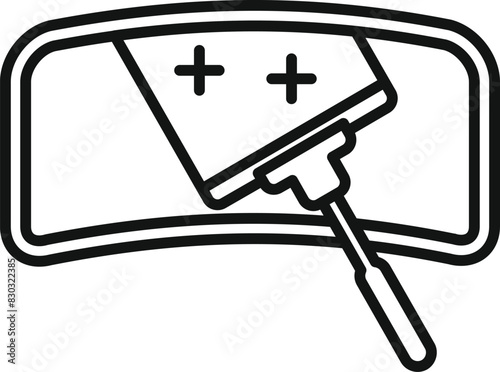 Black and white line art icon featuring a car's windshield with wiper blades