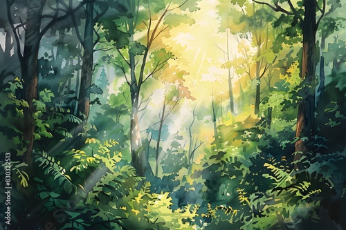  Illustration of a Forest  sunlight  Summer