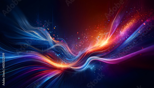 Abstract Digital Waves with Vibrant Colors and Glowing Particles