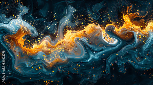 Abstract art of chemical reaction involving combustion showcasing the formation of carbon dioxide and water from the burning of hydrocarbons photo