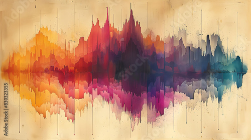 Abstract art of gas chromatography process with colorful peaks representing different compounds separated in the analysis