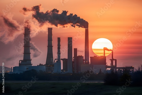 Nature and industry collide at sunset, evoking thoughts on environmental consequences of industrialization