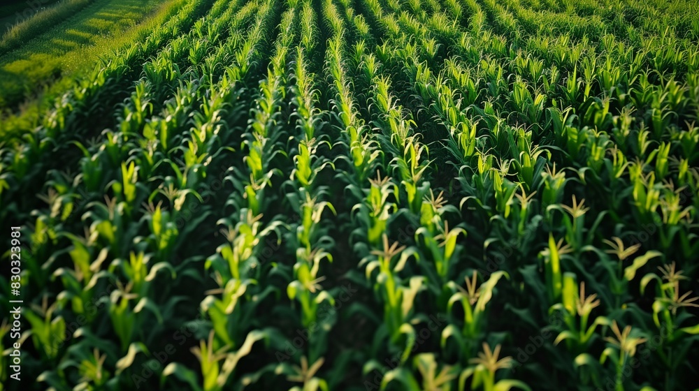 Droneshot overhead view of corn field Droneshot overhead view of corn field
