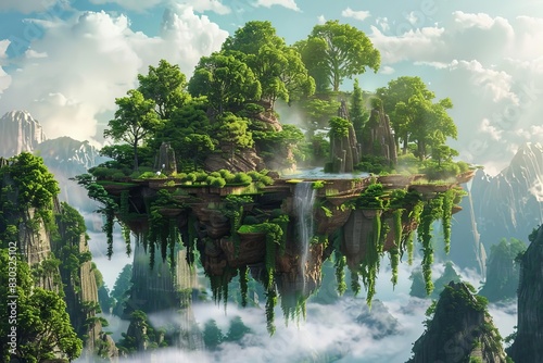 enchanting floating island with lush greenery and beautiful landscape scenery digital art
