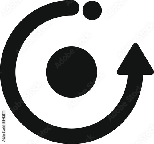 Simple black circular arrow icon, depicting motion or refresh, isolated on a white background for easy use in designs