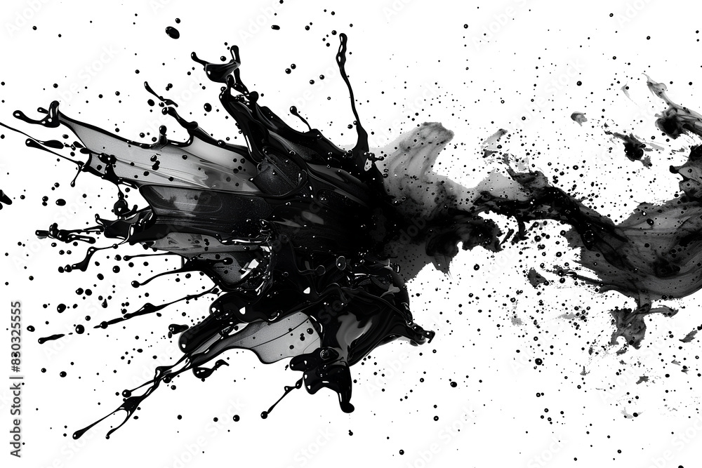Abstract black in splash, paint, brush strokes, stain grunge isolated on white background, Japanese style