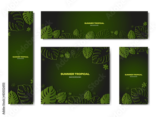 A set of colorful summer web banners with tropical plants. Vector illustration