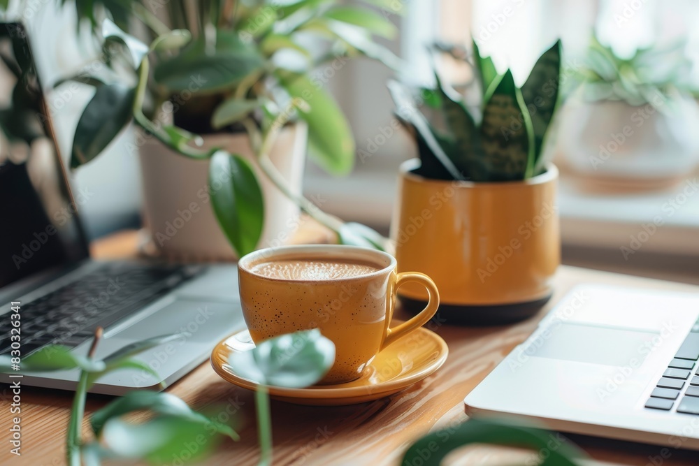Stylish and Ergonomic Home Office Setup with Greenery and Minimalist Design Stylish and Ergonomic Home Office Setup with Greenery and Minimalist Design