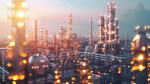 Wallpaper Mural Vivid industrial plant at sunset with shining lights and steel structures Torontodigital.ca