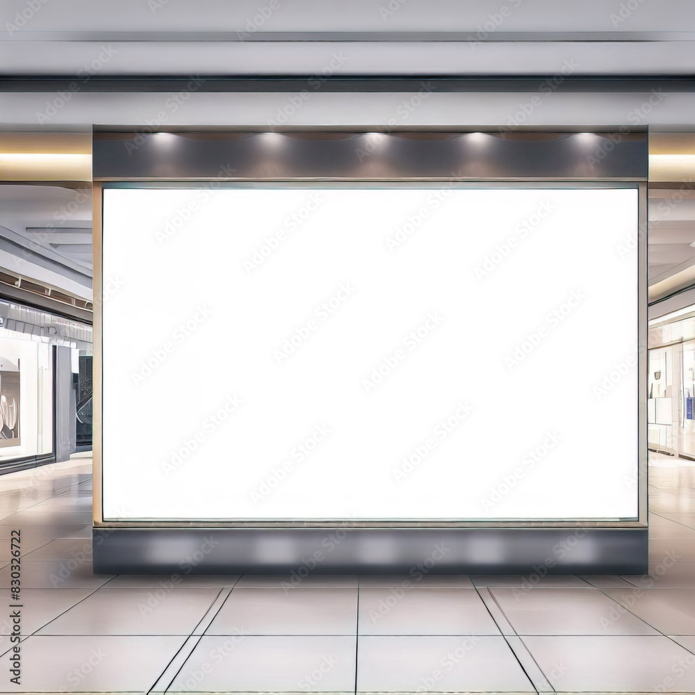 Public shopping center mall or business center advertisement board space as empty blank white mockup signboard with copy space area