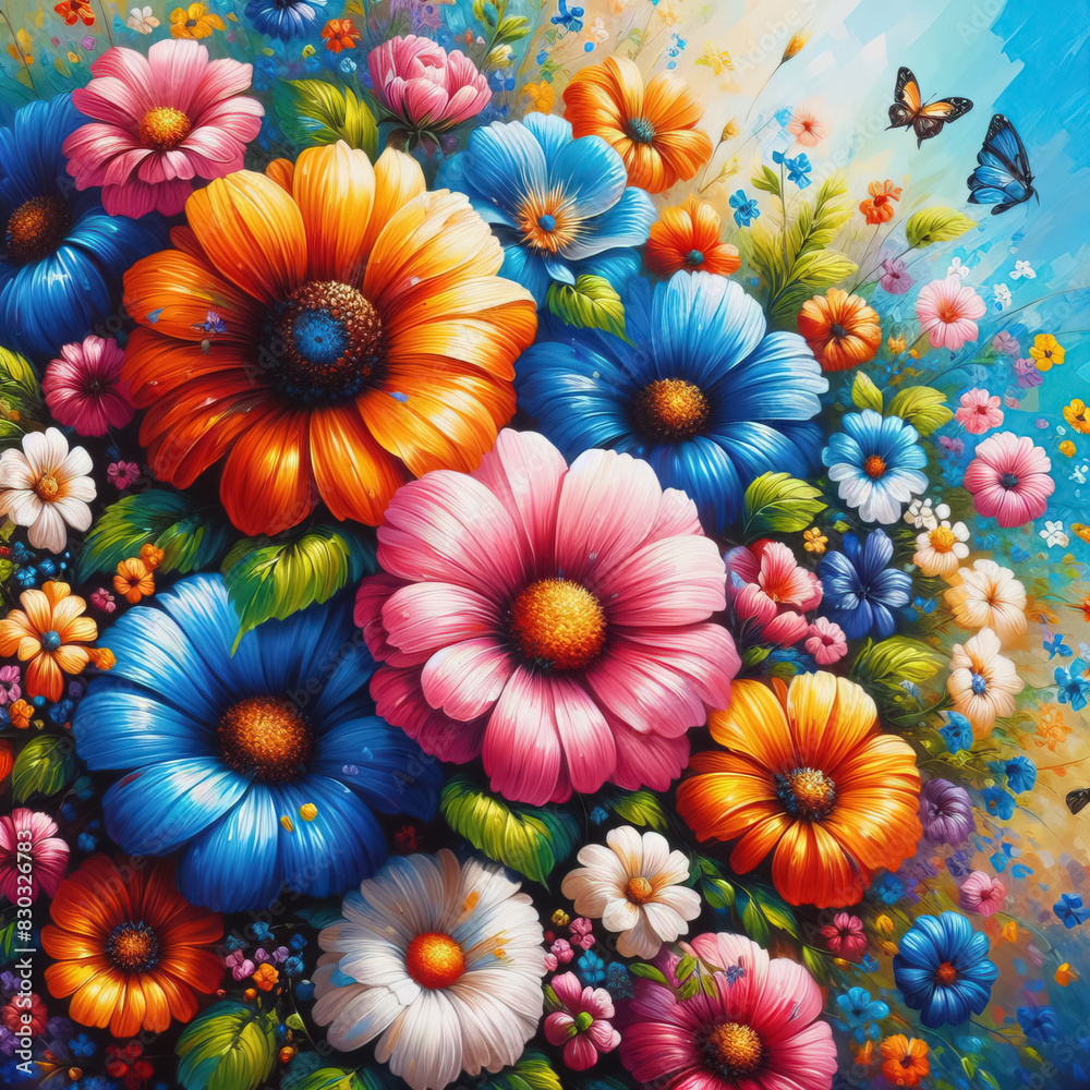 colorful beautiful flowers painted with oil paints. bright summer background colorful beautiful flowers painted with oil paints. bright summer background